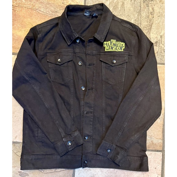 NEW Disney HAUNTED MANSION Foolish Mortal Black Jean Jacket Master Gracie XL - Picture 3 of 5
